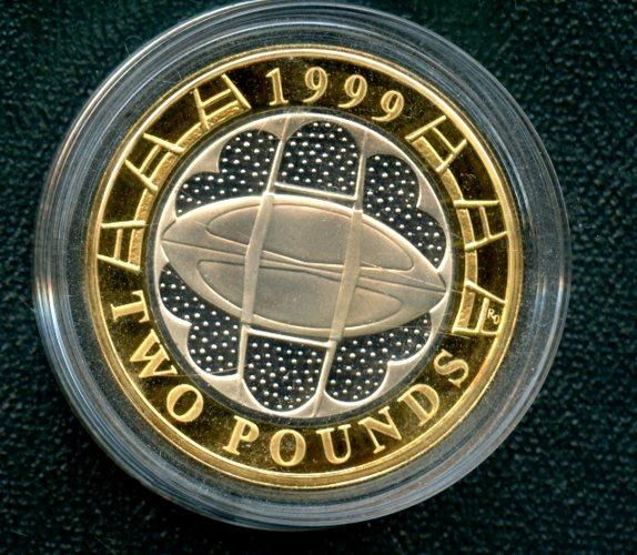 UK 1999 Rugby World Cup Commemorative Silver Proof £2 Two Pound Coin