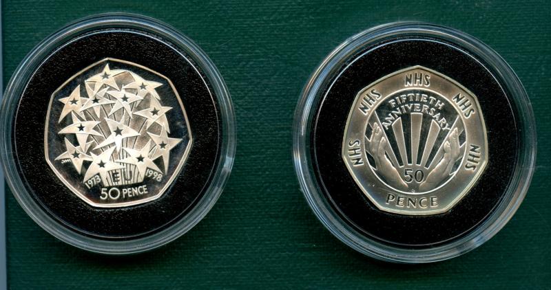 UK 1998 Silver Proof Fifty Pence Two Coin Set NHS EEC