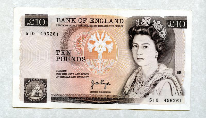 Bank of England £10 Ten Pounds Note February 1975 Signatory J B Page Serial S10