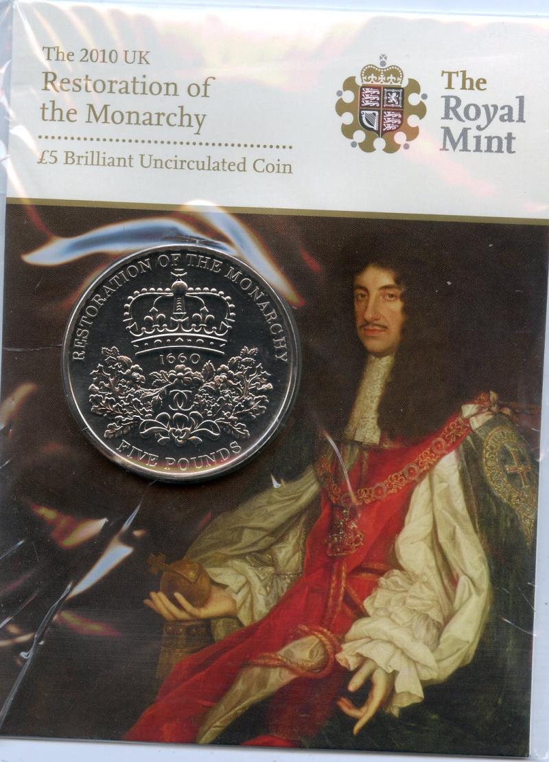 UK 2010  Restoration of the Monarchy Brilliant Uncirculated £5 Coin