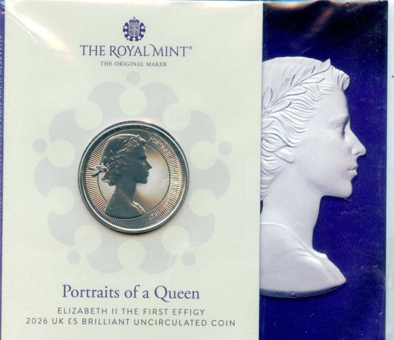 UK Royal Mint 2026 Portraits of the Queen First Effigy Brilliant Uncirculated £5 Coin