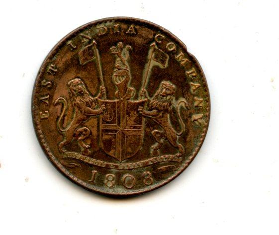 Admiral Gardner East India Company 10 Cash Coin 1808