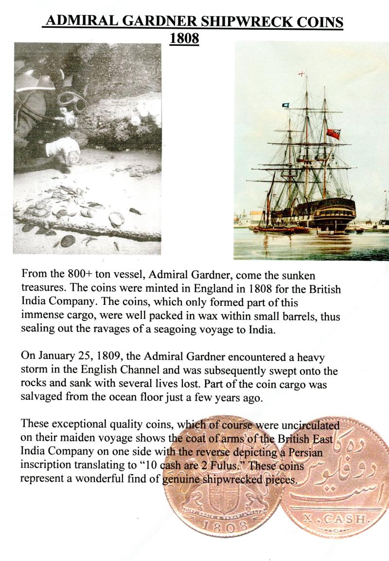 Admiral Gardner East India Company 10 Cash Coin 1808
