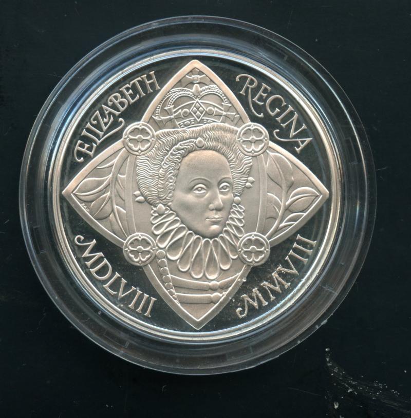 UK 2008  Queen Elizabeth I Silver Proof Piedfort £5 Five Pound Crown Coin