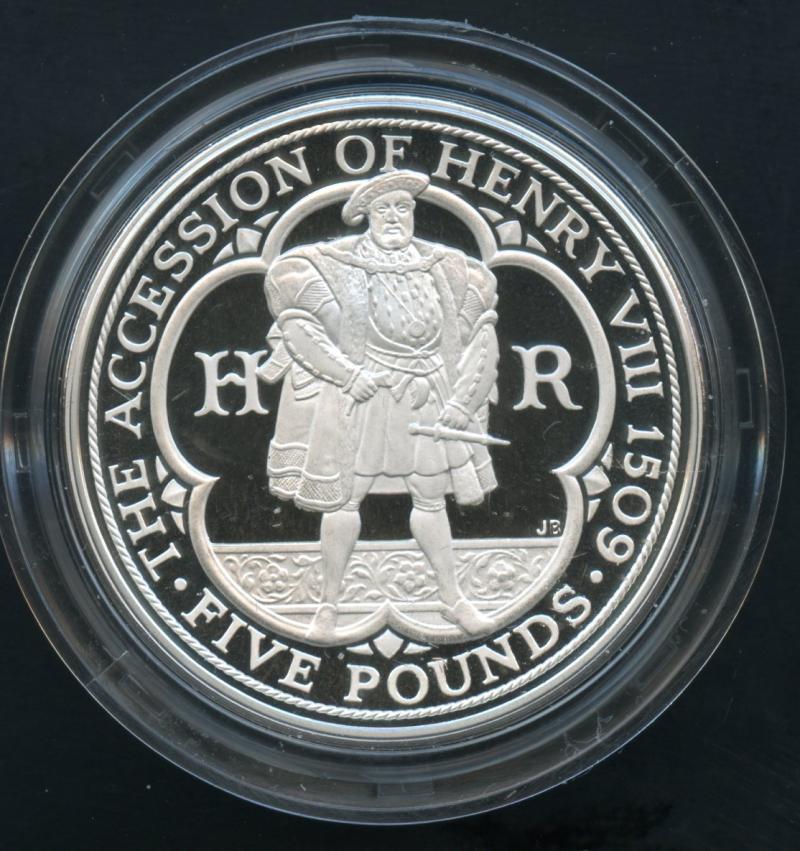 UK 2009  Henry VIII Silver Proof  Piedfort £5 Five Pound Crown Coin
