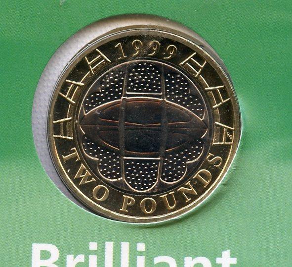 UK 1999 Rugby World Cup Brilliant Uncirculated  £2 Pound Coin