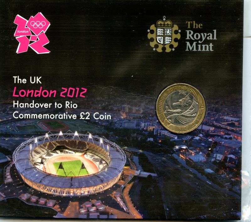 UK 2012 Olympic Games London 2012 Handover to Rio Brilliant Uncirculated £2 Pound Coin