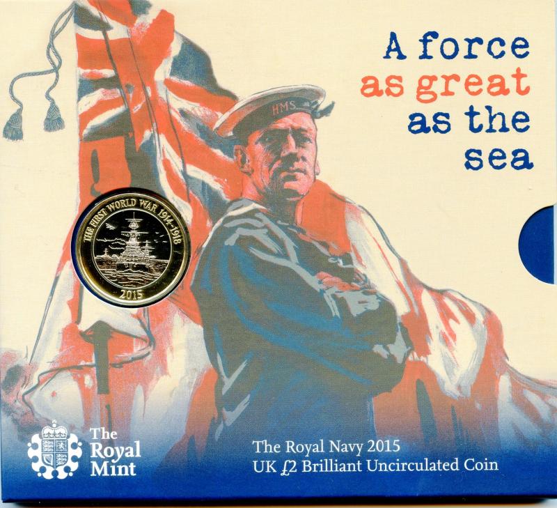 UK 2015 Royal Navy WW1 Brilliant Uncirculated £2 Pound Coin