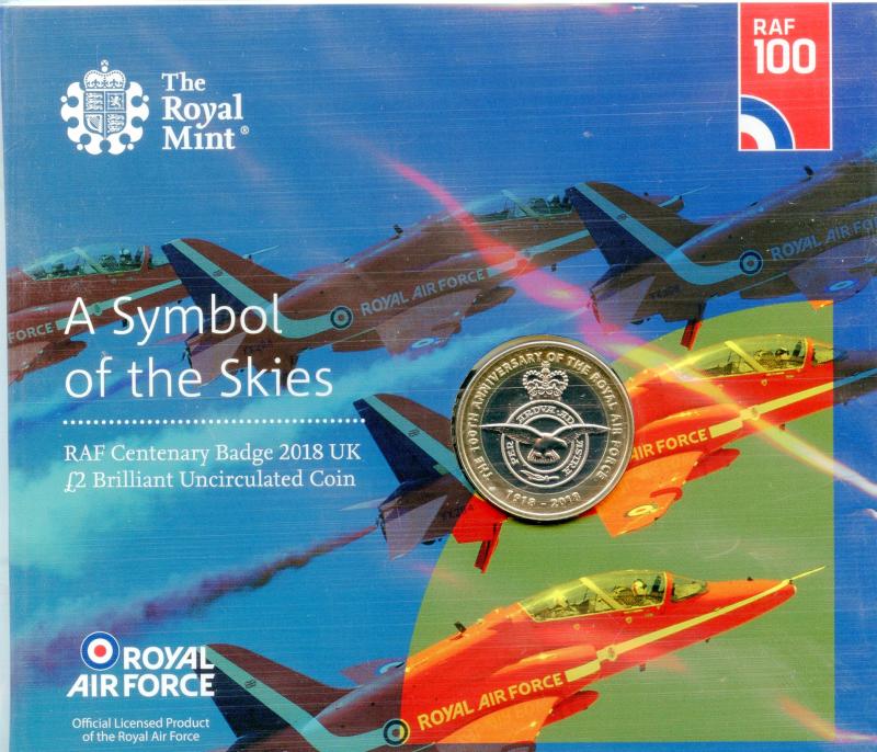 UK 2018 RAF Centenary  Centenary Badge Brilliant Uncirculated  £2 Pound Coin