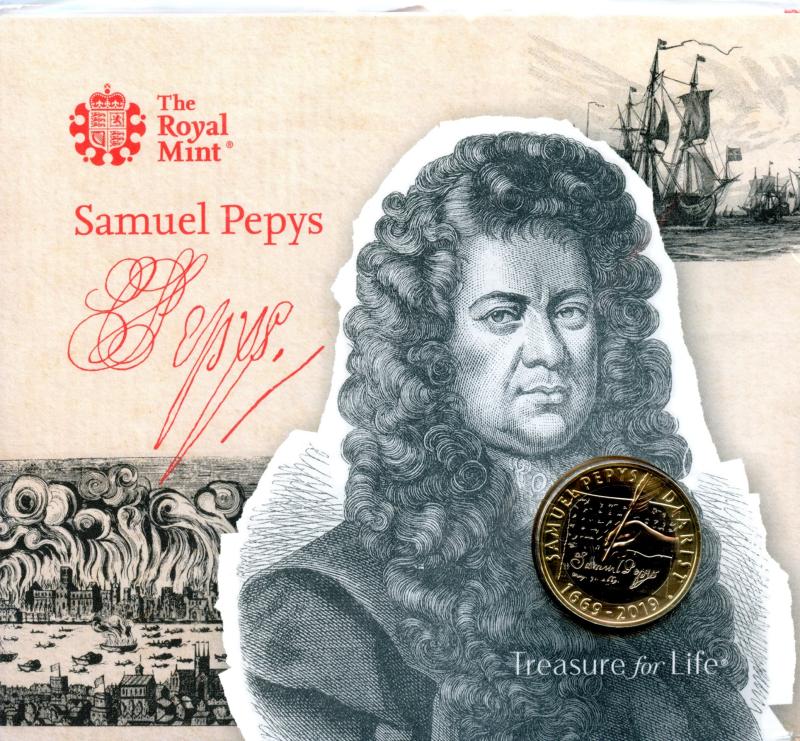 UK 2019 Samuel Pepys Brilliant Uncirculated  £2 Pound Coin