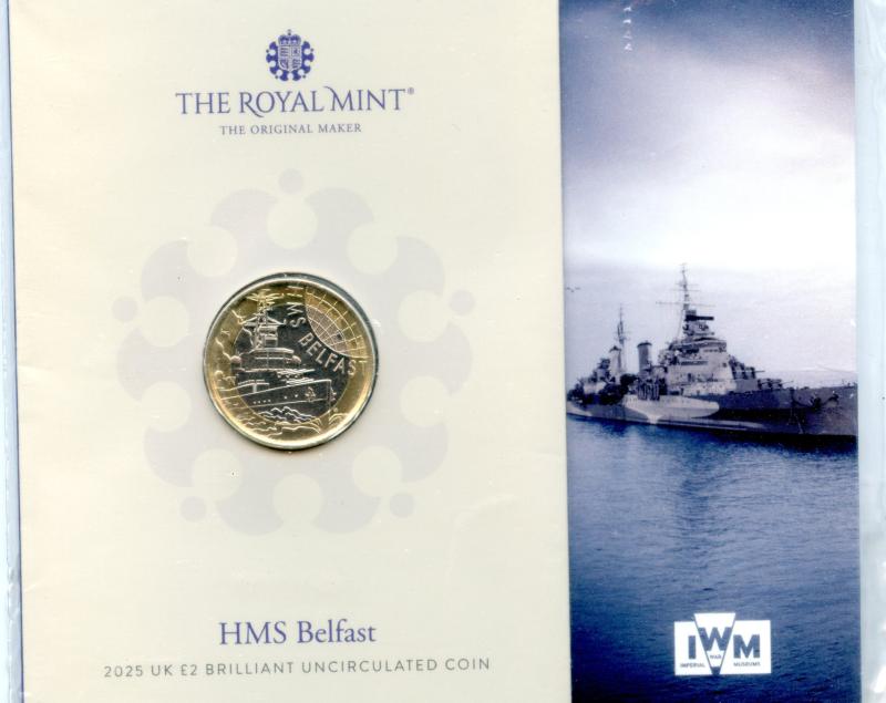 UK 2025 HMS Belfast Brilliant Uncirculated £2 Pound Coin