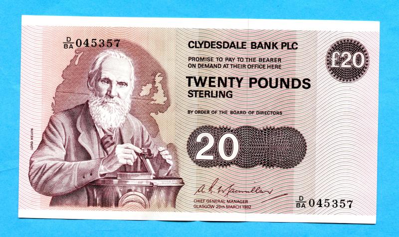 The Clydesdale Bank £20 Twenty Pounds Banknote Dated 29th March 1982