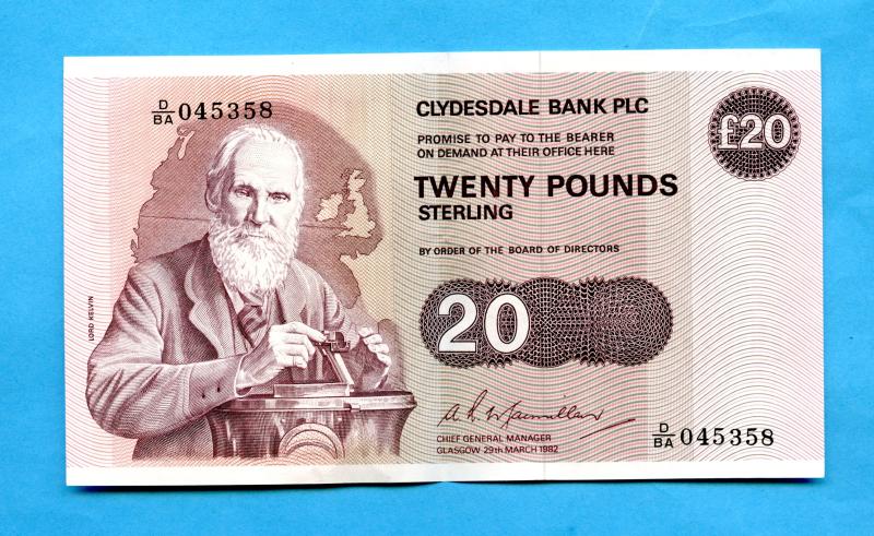 The Clydesdale Bank £20 Twenty Pounds Banknote Dated 29th March 1982