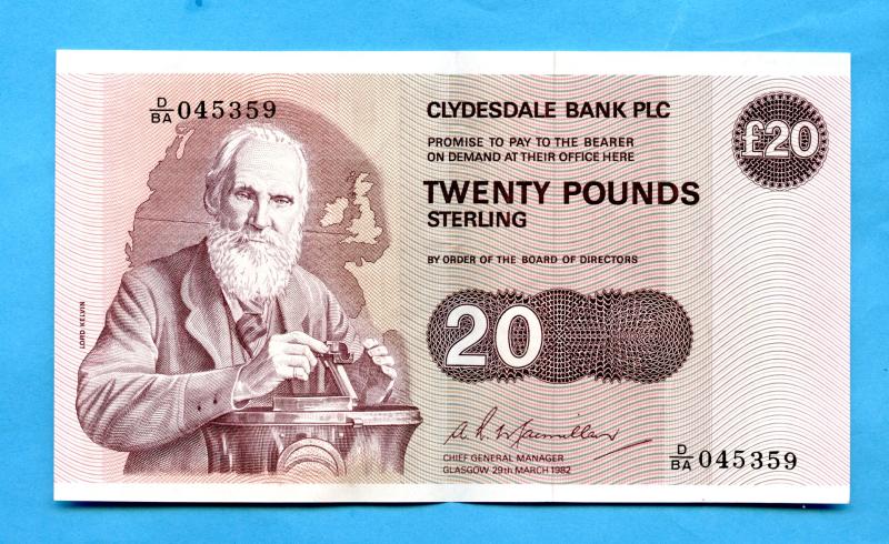 The Clydesdale Bank £20 Twenty Pounds Banknote Dated 29th March 1982