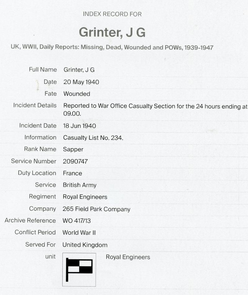 WW2 Territorial Medal Group To Sapper J G Grinter, Royal Engineers
