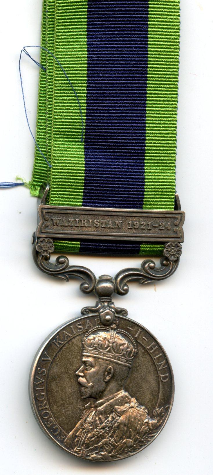 India General Service Medal 1908-35 : 1 Clasp Waziristan, 1921-24 To Pte J L Thomas, Royal Army Service Corps, Attached Royal Tank Corps, 9th Armoured Car Company