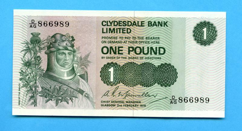 Clydesdale Bank £1 One Pound Note Dated 2nd February 1976
