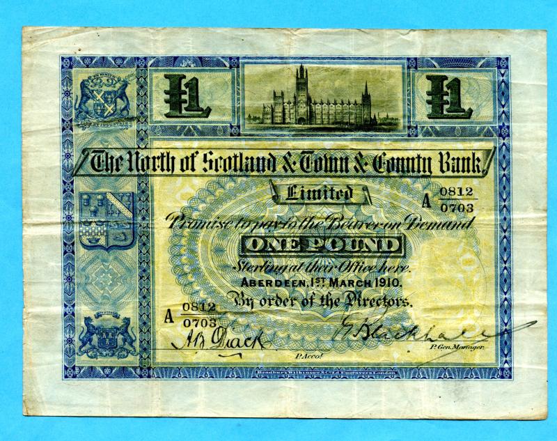 North of Scotland Bank One Pound Note Dated 1st March 1910