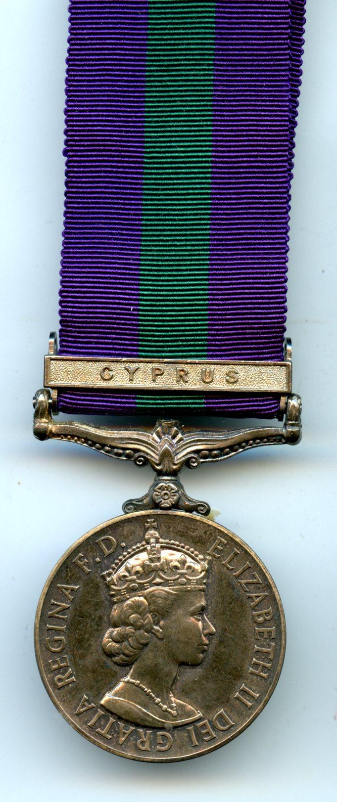 General Service Medal 1918-62 : 1 Clasp Cyprus To Fusilier A Pierce, Royal Welsh Fusiliers