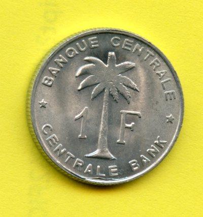 Belgium Congo One Franc Coin Dated 1957