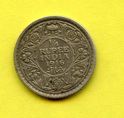 India  Quarter Rupee Coin  Dated 1916