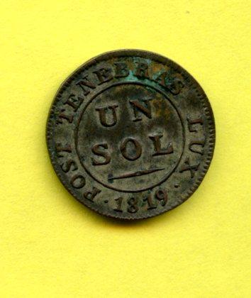 Switzerland  Swiss Canton Geneva One Sol Coin Dated 1819