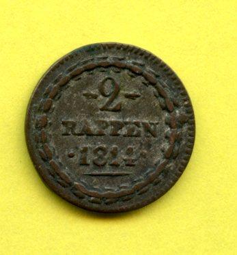 Switzerland  Swiss Canton Argau 2 Rappen Coin Dated 1811