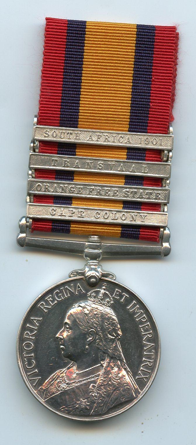 Queens South Africa Medal To Bombr Wheeler Robert John Woods, Royal Field Artillery