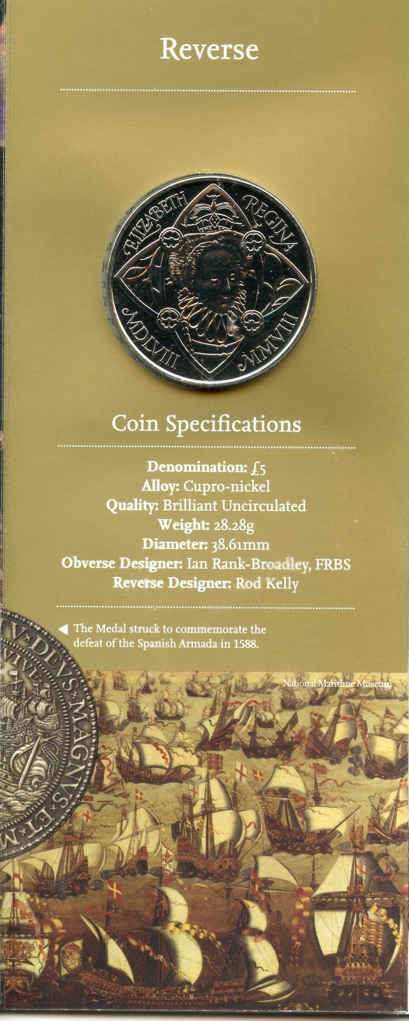 UK 2008 450th Anniversary Elizabeth I Brilliant Uncirculated £5 Coin