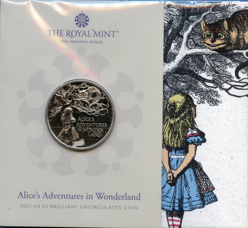 UK Royal Mint 2021 Alice's Adventures in Wonderland Brilliant Uncirculated £5 Coin