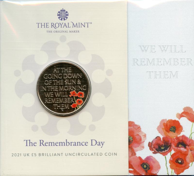 UK Royal Mint 2021 The Remembrance Day Brilliant Uncirculated £5 Coin