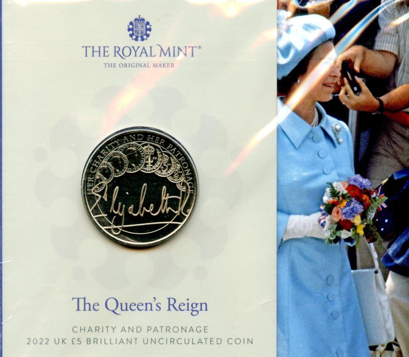 UK 2022 The Queen's Reign Charity and Patronage Brilliant Uncirculated £5 Coin