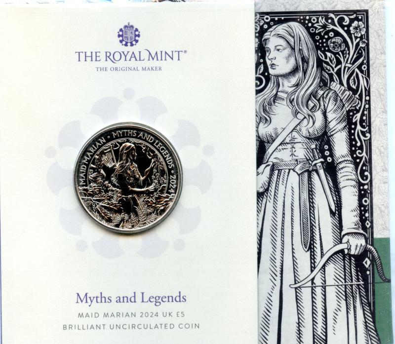 UK Royal Mint 2024 Myths and Legends Maid Marian Brilliant Uncirculated £5 Coin