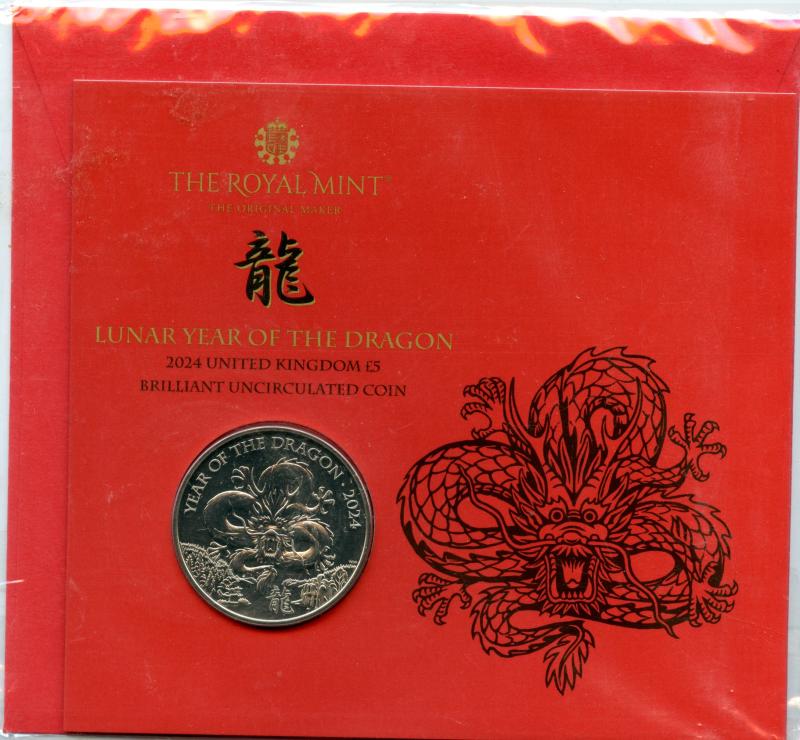 UK Royal Mint 2024 Year of the Dragon Brilliant Uncirculated £5 Coin