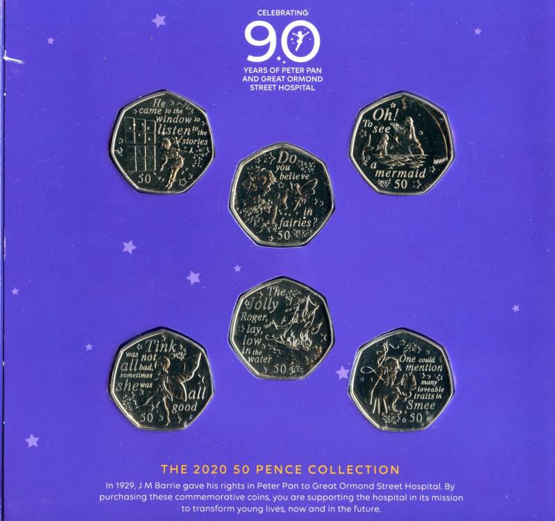 2020 Isle of Man Peter Pan Brilliant Uncirculated 50 Pence Collection