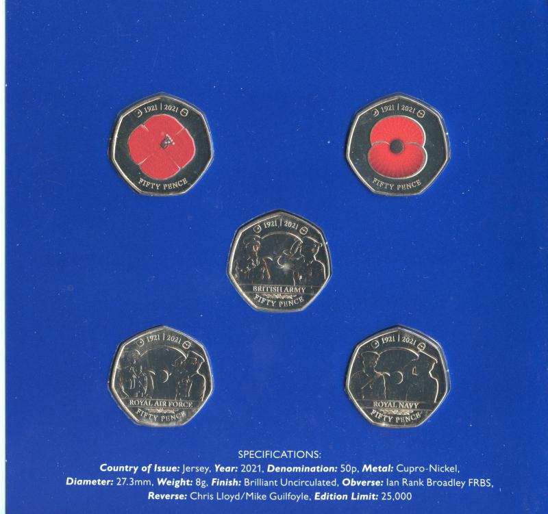 2021 Jersey Royal British Legion Centenary Brilliant Uncirculated 50 Pence Collection