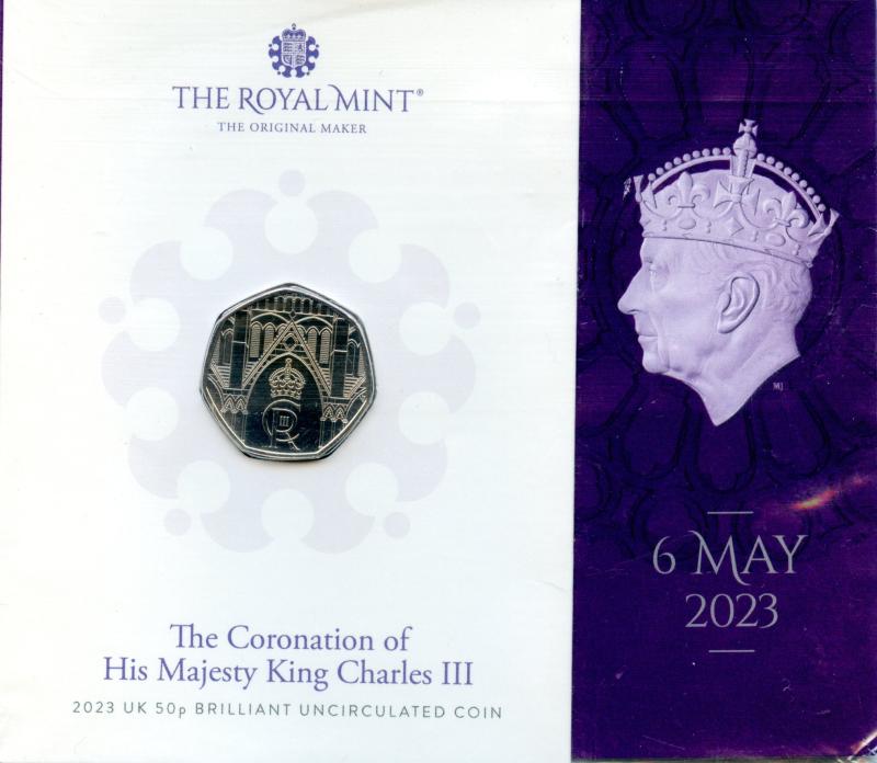 UK 2023 Coronation of Charles III Brilliant Uncirculated 50 Pence Coin