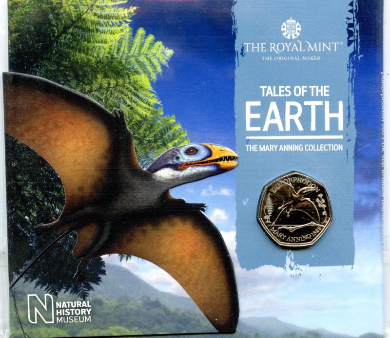 UK 2019 Tales of Earth Mary Anning Collection Dimorphodon Brilliant Uncirculated 50 Pence Coin