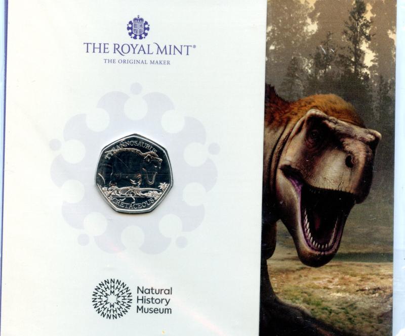 UK 2023 Natural History Museum Tyrannosaurus  Coin Brilliant Uncirculated 50 Pence Coin