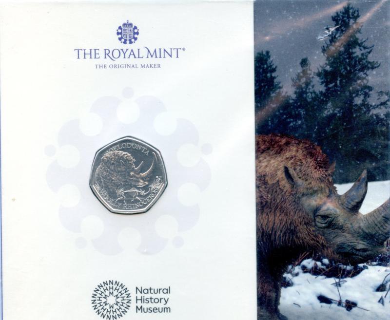 UK 2024 Natural History Museum  Woolly Rhinoceros Brilliant Uncirculated 50 Pence Coin