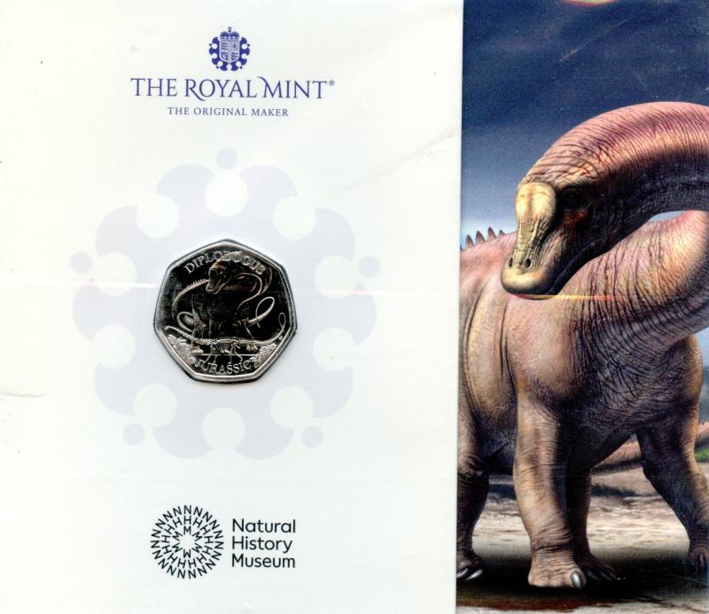 UK 2024 Natural History Museum  Diplodocus Brilliant Uncirculated 50 Pence Coin