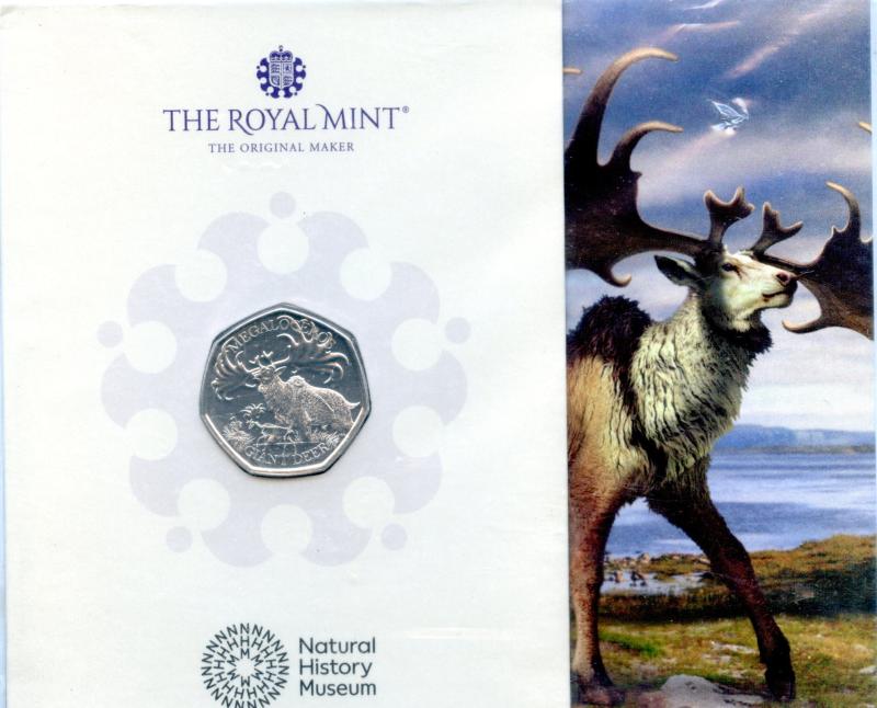 UK 2024 Natural History Museum  Giant Deer Brilliant Uncirculated 50 Pence Coin