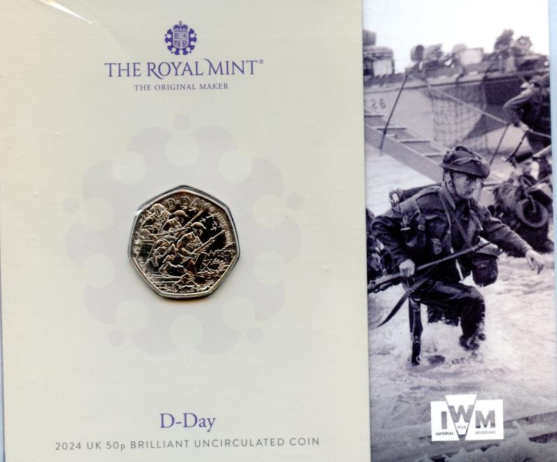 UK 2024 D-Day Brilliant 80th Anniversary Uncirculated 50 Pence Coin