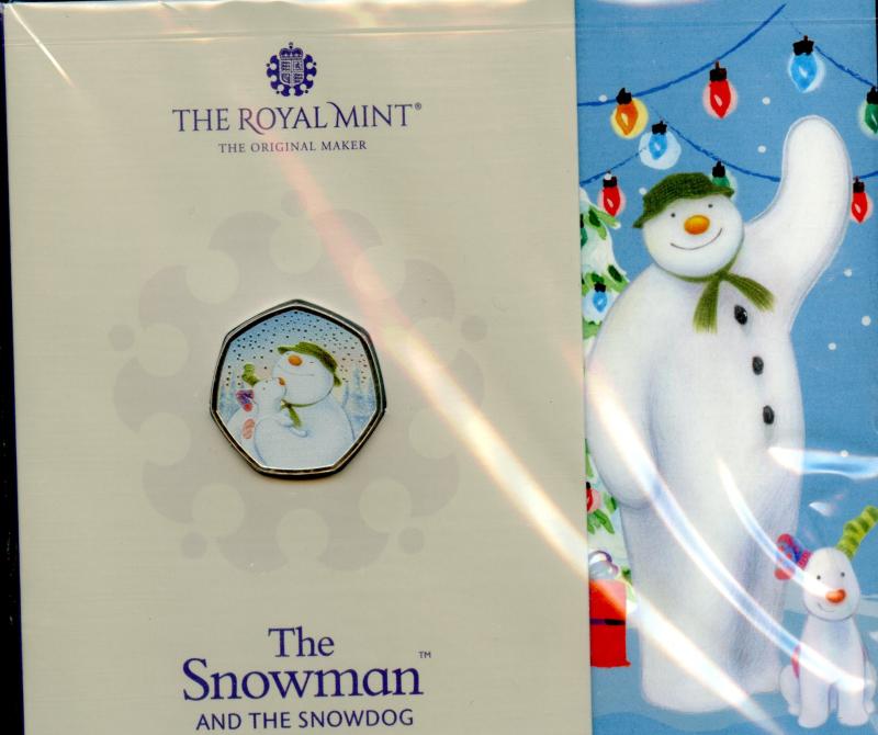 UK 2022 The Snowman and the Snowdog Brilliant Uncirculated Coloured 50 Pence Coin
