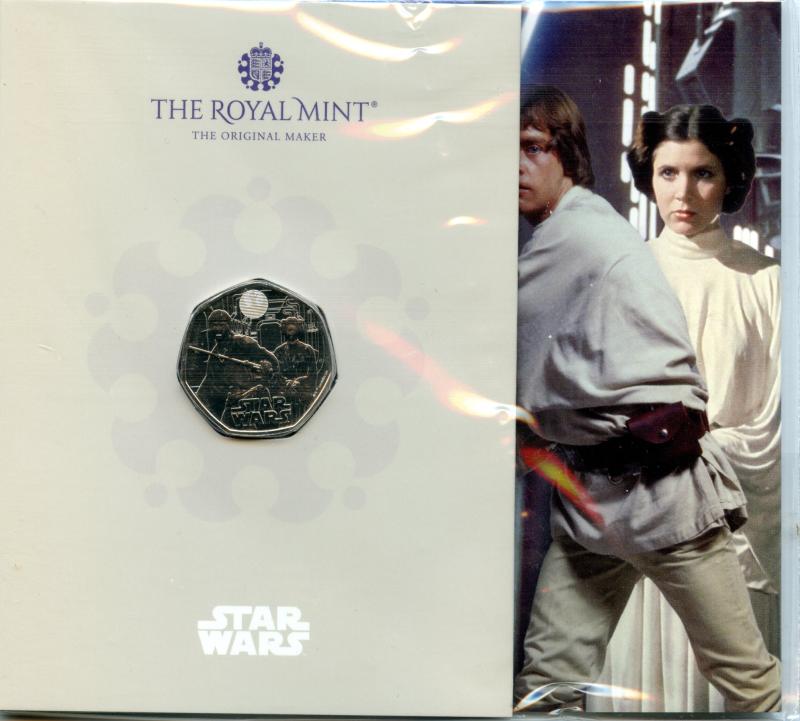 UK 2023 Star Wars Luke Skywalker & Princess Leia Brilliant Uncirculated  50 Pence Coin