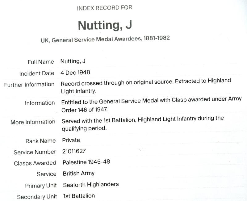 General Service Medal 2 Clasps & UN Cyprus Medal To Pte J Nutting, Highland Light Infantry