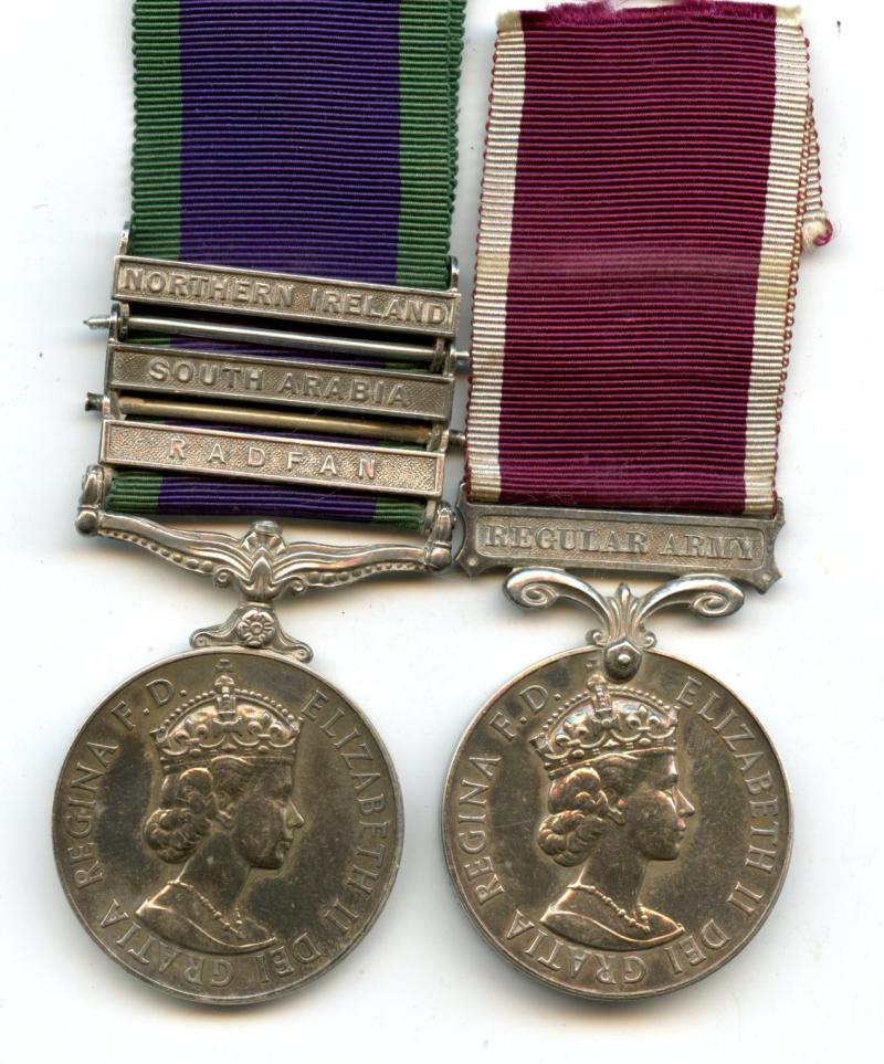 3 Clasps CSM Radfan S. Arabia, N Ireland & Long Service Pair to Sgt D Fould, ACC Army Catering Corps