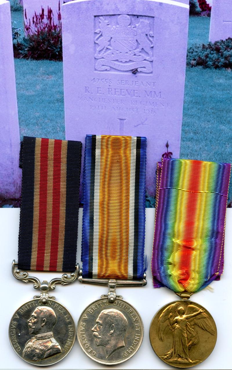WW1 Military Medal Group To  Sgt Reginald Ellwood Reeve, 2nd & 23rd Manchester Regiment, ( Killed in Action)