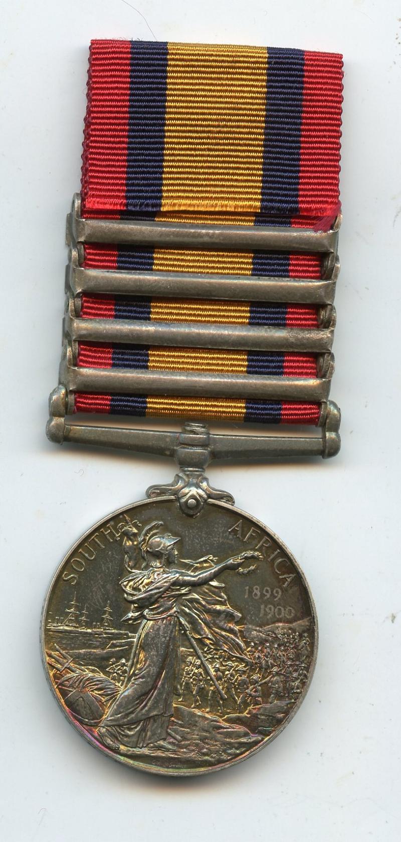 Queens South Africa Medal 1899-1902 4 Clasps To Pte W Boyle, Royal Scots Fusiliers