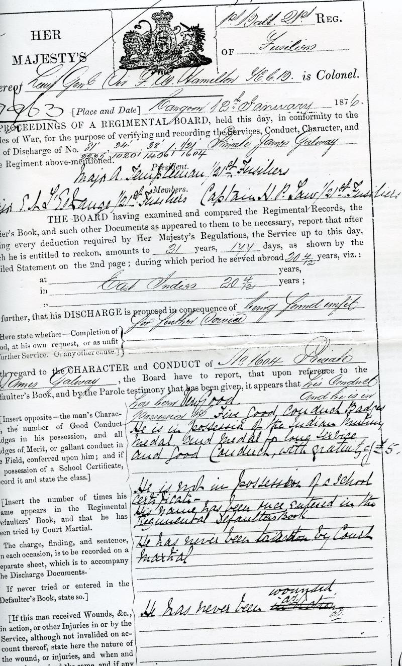 Army Long Service & Good Conduct Medal Victoria ; Pte James Martin, ( alias Galway) 1/21st Foot Royal Scots Fusiliers
